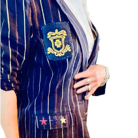 Women Vintage Custom Military Blazer  Reworked one of one Navy w-pinstripes gold - Picture 5 of 15
